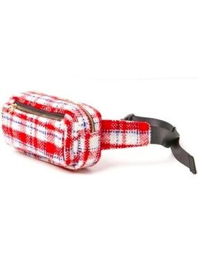 Urban Outfitters Red Plaid Tweed Belt Pouch with Gold Zipper